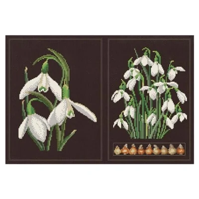 Image of Thea Gouverneur Counted Cross Stitch Kit Snowdrops Panel Aida Black 18 Count Embroidery for Adults DMC Threads and Other Supplies Included 446.05