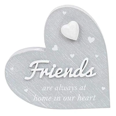 Image of Joe Davies Cherished Hearts Freestanding Cool Grey Heart Plaque Friends are Always at Home in Our Inspirational Quote for the