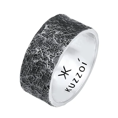 Image of Kuzzoi Men&#039;s 925 Sterling Silver Band Ring, Solid Hand Forged, 10 mm, Oxidised, Ring Size 60 66, Cool in Used Look, Rock &amp; Gothic Fantasy