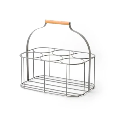 Image of simpa Colour Wire Metal Wine Beer Milk Beverage 6 Bottle Carrier Holder Caddy with Handle Matt Grey