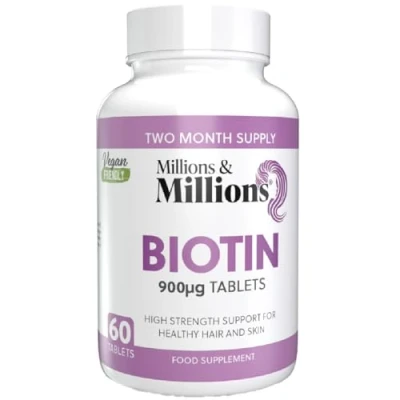 Image of Millions &amp; Biotin 900µg Maintenance of Hair, Skin Nails Suitable for Vegetarians 60 Tablets 2 Month Supply