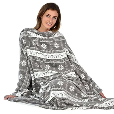 Image of Autumn Faith Snuggle Blanket With Sleeves Wrap Around Fleece One Size Grey