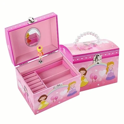Image of TAOPU Musical Jewelry Box with pearl handle and Spinning Princess Girl Music Jewel Storage Case for girls