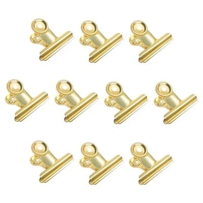 Image of Coideal Metal Bull Clips Light Gold, 10 Pack 2 Inch Large Hinge Binder Paper Clamps for Pictures Photos, Food Bags, Office Kitchen (50mm)