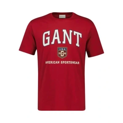 Image of GANT Graphic Print Tshirt, Men&#039;s, Size: Small, Cherry red