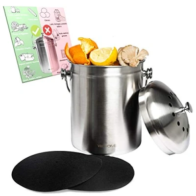 Image of VeoHome Kitchen Compost Bin Tabletop for Organic Waste Peelings
