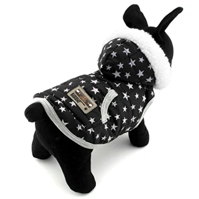 Image of SELMAI Star Print Vest Winter Small Dog Coat Puppy Clothes Pet Cat Hoodies Jacket Fleece Cashmere Black Medium