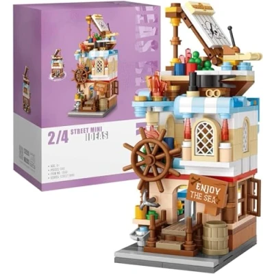 Image of FULHOLPE Street View Nautical House Building Blocks, 380Pcs Architecture Model Modular Sets NOT Compatible with Major Brands