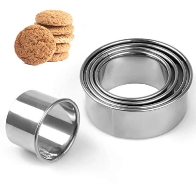 Image of Cookie Cutter, JUYOO Pastry Cutter for Baking, 5 Sizes Round Cutters Shapes, Circle biscuit Making Donut Pies Scone (5/6/7/8/9cm)