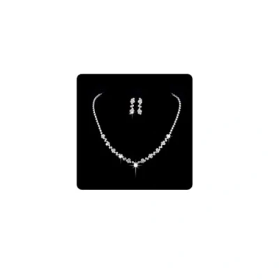 Image of Wedity Bride Wedding Crystal Necklace Earrings Set Silver Bridal Choker Necklaces Pendant Jewelry for Women and Girls