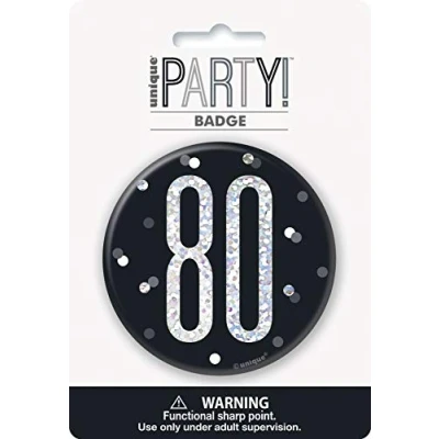 Image of Unique 83513 Black Round Prismatic 80th Birthday Badge 1 Pc, Age 80