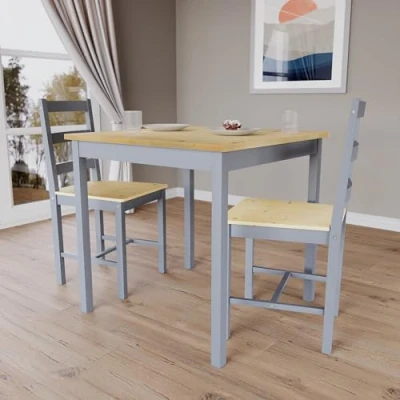Image of Vida Designs Yorkshire Dining Table and Chairs Set Kitchen Home Furniture (Grey &amp; Pine, 2 Seater)
