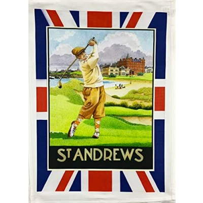 Image of Half a Donkey St Andrews Retro Style Large Cotton Tea Towel