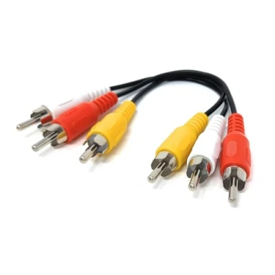 Image of DRUT 15cm Triple 3 x RCA to Phono Plugs Composite, Audio Video Male Cable Lead Nickel Contacts 0.5ft