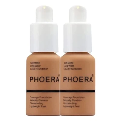 Image of Glamza Phoera Foundation Full Coverage Makeup Set 24hr Long Lasting Oil Control Soft Smooth Matte Flawless Concealer Cream Inc x2 30ml &amp; Silicone Blender Sponge (108 Tan)