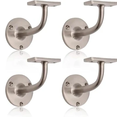 Image of Satin Nickel Handrail Brackets for Stair Bannister Wood and Steel Pack of 4
