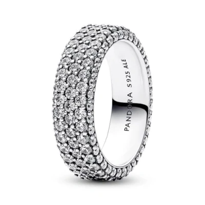 Image of Pandora Timeless Sterling silver Pavé Triple row ring with clear cubic zirconia, 48