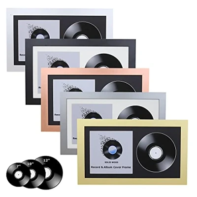 Image of Double Vinyl LP Record and Album Cover Wide Wooden Frame With BLACK Mount (Black, 12&quot;)