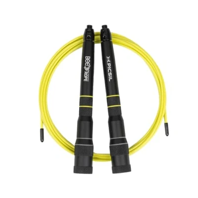 Image of PICSIL BEE High Speed Skipping Rope, Light Rope Made of Aluminum, Just 7.4 Ounces, Self Adjusting System, Cross Training, Boxing, Fitness, Adaptable for Men, Women and Children (New Black)