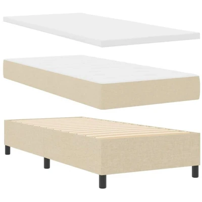 Image of vidaXL Box Spring Bed with Mattress &amp; Bench Cream 90x200 cm Fabric