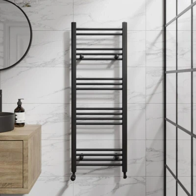 Image of DuraTherm Heated Towel Radiator Matt Black 1200 x 450mm Flat