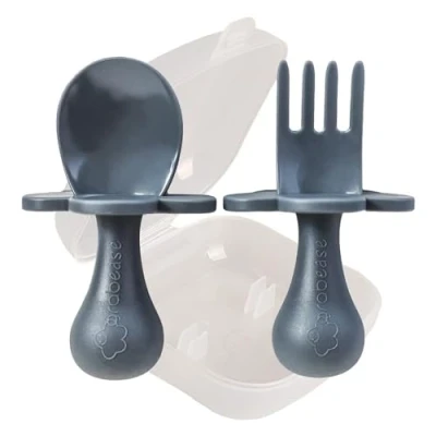 Image of Grabease Toddler Utensils Baby Forks for Self Feeding, Bpa Free &amp; Phthalate Toddler, 1 Set, Gray