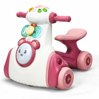 Image of Coo11 Pink 3 IN 1 baby Ride On Balance bike activity Scooter, Realistic Push n Go Rideon Cart with Light &amp; Music for Toddlers, Children Age to 4 Years