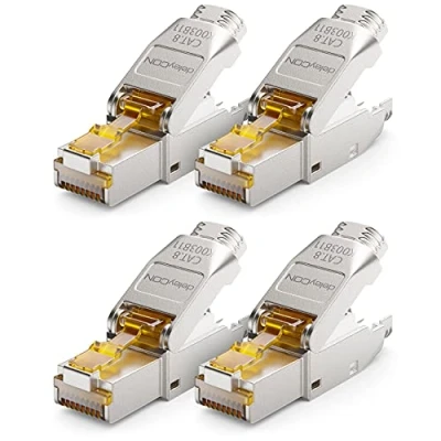 Image of deleyCON 4x CAT 8 Network Connector RJ45 Tool Free Shielded 40Gbit/s for Raw Cable Installation Plug Ethernet LAN DSL Patch