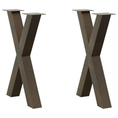 Image of vidaXL X Shaped Dining Table Legs, 2 pcs, Natural Steel Adjustable Floor Levelers, Easy Assembly, Multi Room Use, Modern Style, 60x(72 73) cm
