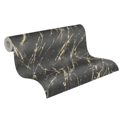 Image of A.S. Création Wallpaper Marble Look Black Gold Metallic Casual Living 393362 High Quality Non Woven for Bedroom 10.05 m x 0.53 Made in Germany