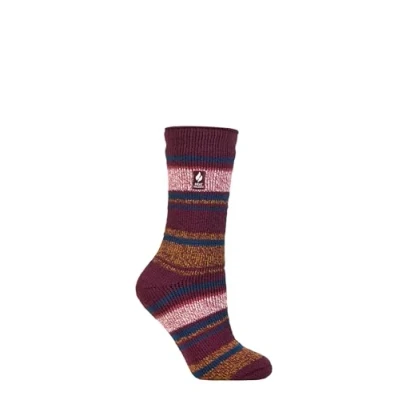 Image of Women&#039;s 1 Pair SOCKSHOP Heat Holders 2.3 TOG Patterned Thermal Socks Calanda Multi Stripe Cabernet / Mustard 4 8