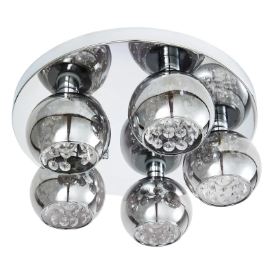 Image of Spa Megara 5 Light Flush Ceiling Decorative Crystal Smoke Glass and Chrome