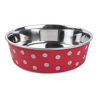 Image of Zoon Bella Bowl Red Polka 21cm Metal Cat/Dog for Food &amp; Water