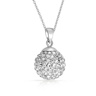 Image of Crystalline Azuria Women 925 Sterling Silver White Crystals Disco Ball Pendant Necklace 17.7 inches
