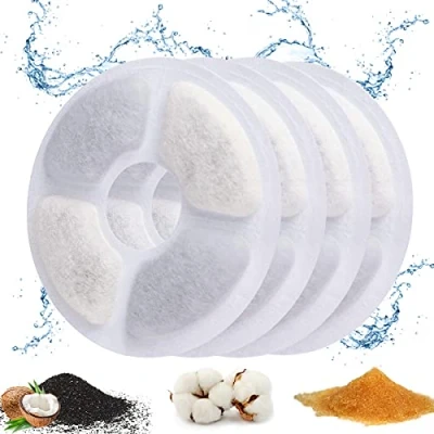 Image of ADOV Cat Water Fountain Filters, 4 Pack Triple Action Round Filter for Replacement with Ion Exchange Resin and Activated Carbon Compatible 2 2.5L