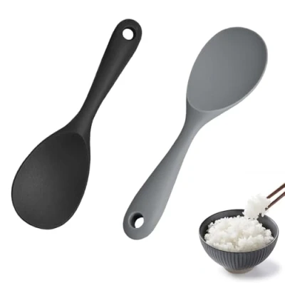 Image of 2PCS Silicone Rice Spoon Non Stick Paddle Heat Resistant Cooker Serving Spatula Kitchen Tool for Mashed Potatoes Stirring Mixing Scooping
