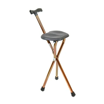 Image of PEPE Walking Stick with Seat Foldable (Height 32.2&quot;, Not Adjustable), Chair for Adults, sticks Men and Women, Aluminium 3 Legs, Cane Bronze