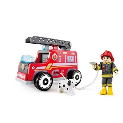 Image of Hape E3024 Wooden Fire Truck with Firefighter and Dog