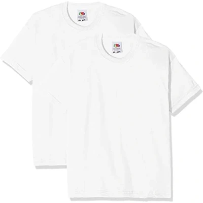Image of FRUIT OF THE LOOM Boy&#039;s Kids Valueweight Short Sleeve 2 Pack T Shirt, White (White White), 3 4 Years Manufacturer Size 30 UK