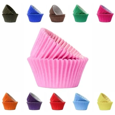 Image of Vibrant, Colourful Baking Cupcake Cases, Greaseproof Paper Cups 50mm Cup Cake Muffin Cases (50, Pink)