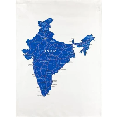 Image of Half a Donkey Map of India large cotton tea towel