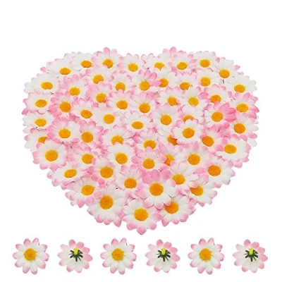Image of Artificial Daisy Flower Heads 100pcs Fake Gerbera Petals White &amp; Pink for DIY Garland Craft Birthday Indoor Outdoor Party Easter Bonnet