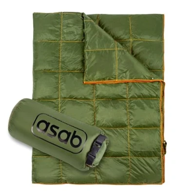 Image of ASAB Down Camping Blanket 650 Fill Power Packable Lightweight &amp; Durable Travel Cold Weather Compact Puffy Backpacking Warm Sleeping Quilt Ideal for Outdoors Festival Car