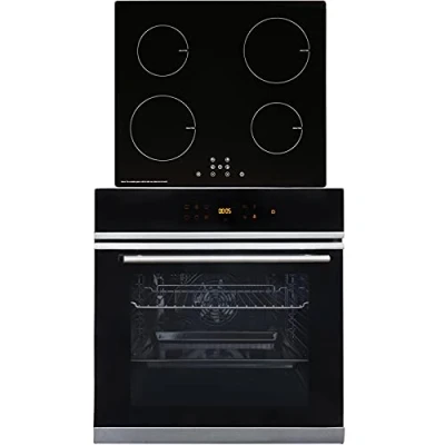 Image of SIA BISO6SS Premium 60cm Black 10 Function Built in Single Electric True Fan Oven &amp; INDH60BL 4 Zone Glass Induction Hob