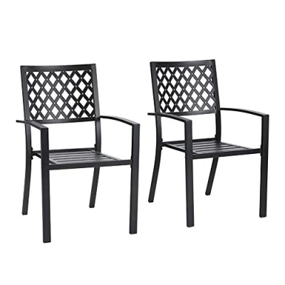 Image of PHIVILLA Metal Garden Chairs Set of 2 Outdoor Patio Stackable Dining E Coating Frame With Armrests Black Weather Resistant Pack