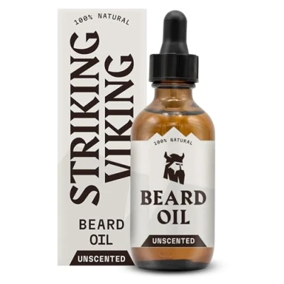 Image of Striking Vikings Beard Oil for Men Natural Organic Formula with Tea Tree, Argan and Jojoba Oils Promotes Growth, Softens, &amp; Hydrates (Unscented)