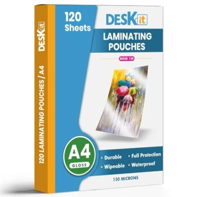 Image of Deskit Laminating Pouches A4, Gloss, 120 Sheets, 150 Microns Clear and Durable Presentations Ideal Rigidity for Everyday Use