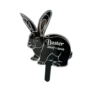 Image of KC Laser Crafts Personalised Pet Bunny Rabbit Animal Grave Memorial, Memorial Garden Plaque, Black Acrylic Marker Stake Detailed
