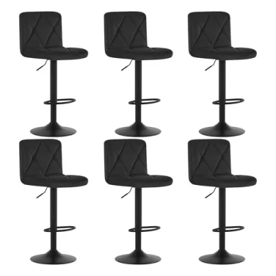 Image of Lestarain 6 Sets Bar Stools Breakfast Dining with Chrome Footrest and Base Swivel Gas Lift Elegant Flannel + Black Matte Simple Stool,Black