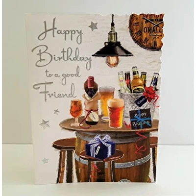 Image of Jonny Javelin Male Happy Birthday To A Good Friend Card Beer Barrel